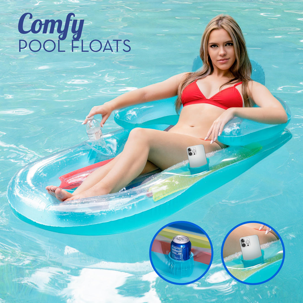 Adult Size Pool Floats Lounger with Cup Holder 2 Pack K936449