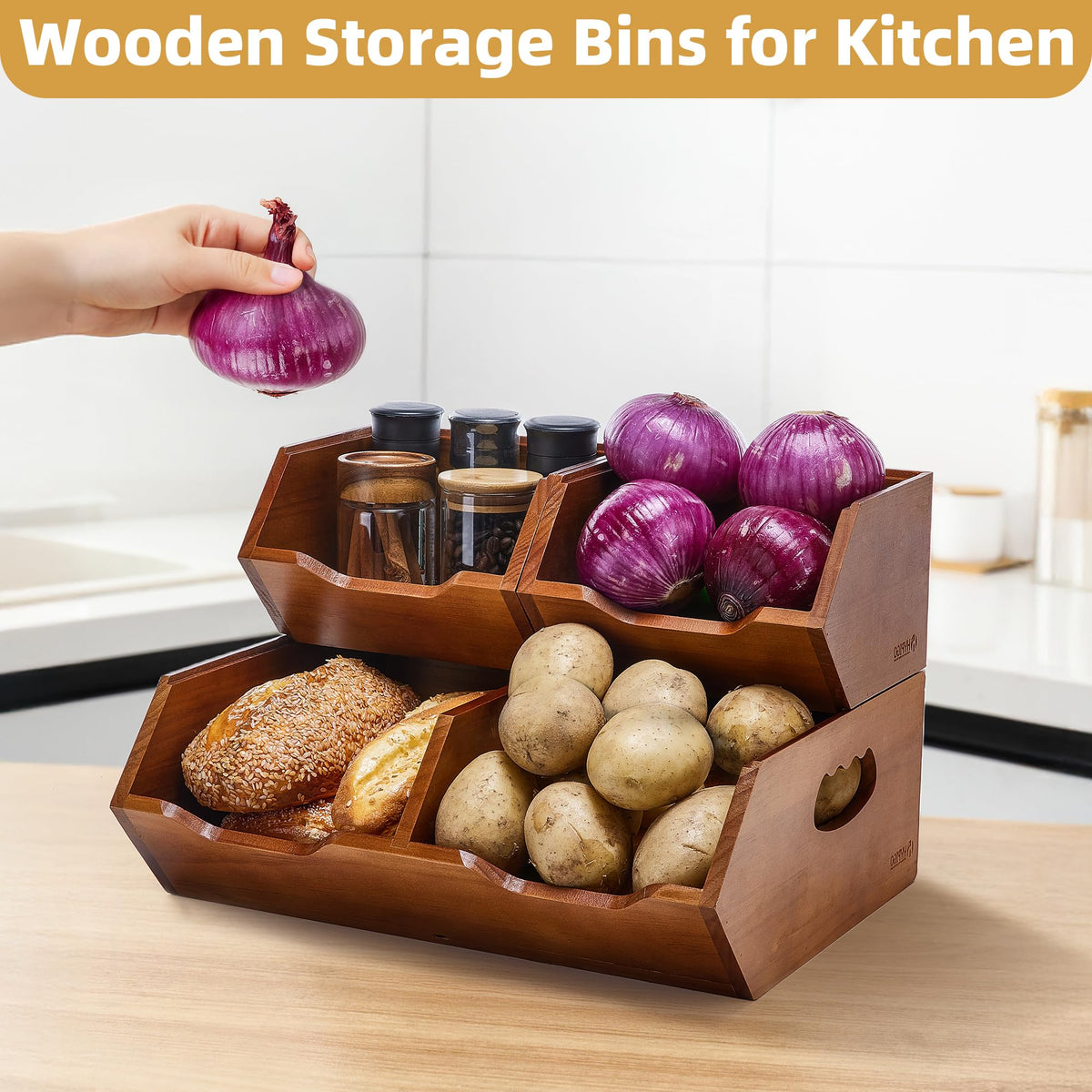 Wood 2-tier Stackable Pantry Organizer W52530