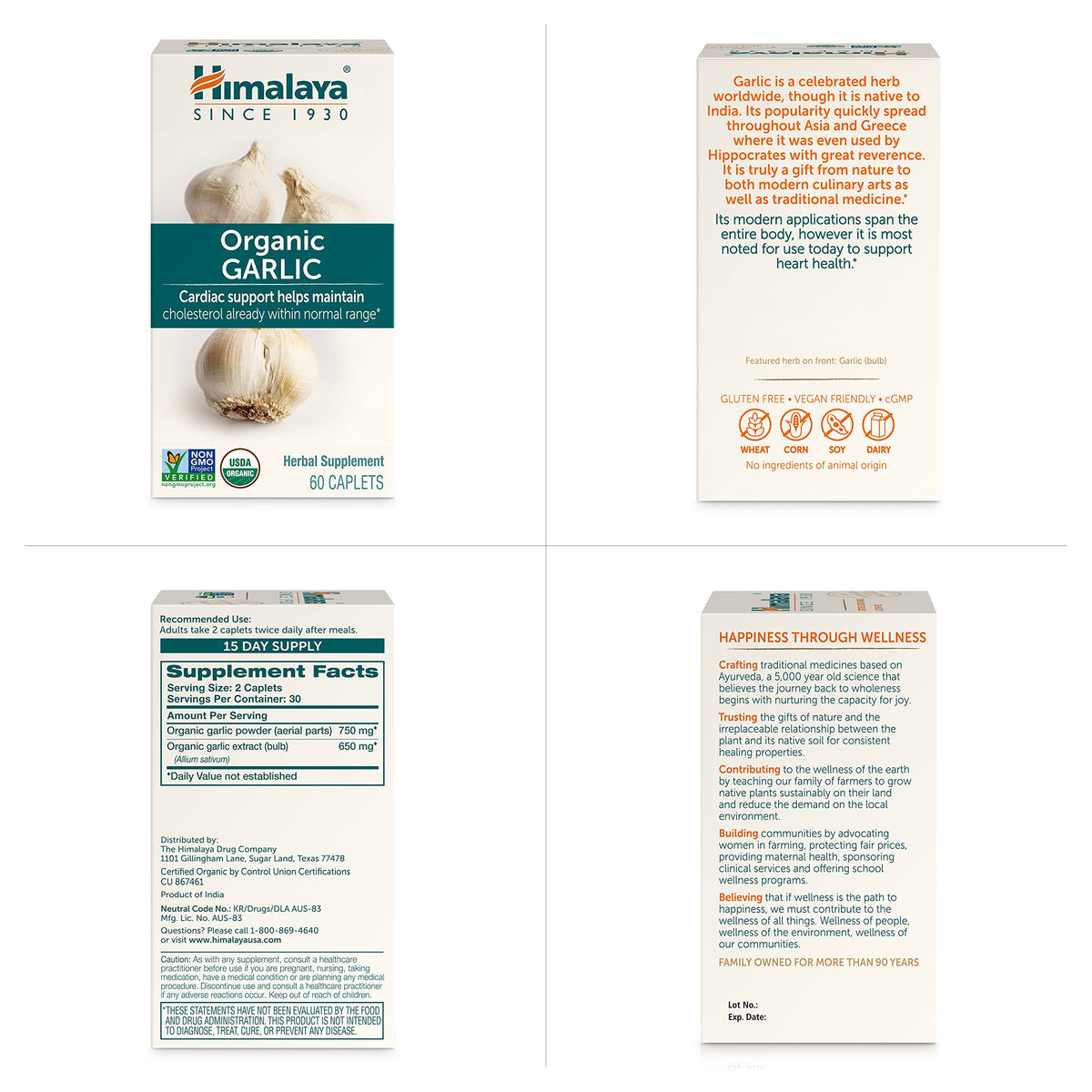 USDA Organic Garlic Supplements 1400 mg 60 Caplets Q27890