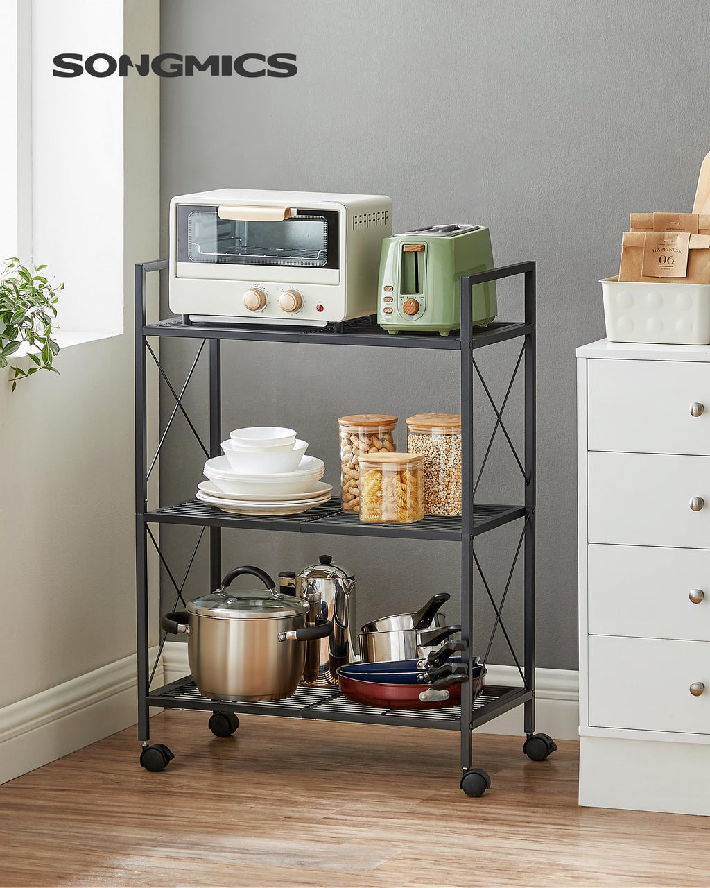 3-Tier Steel Storage Rack with Wheels T60389