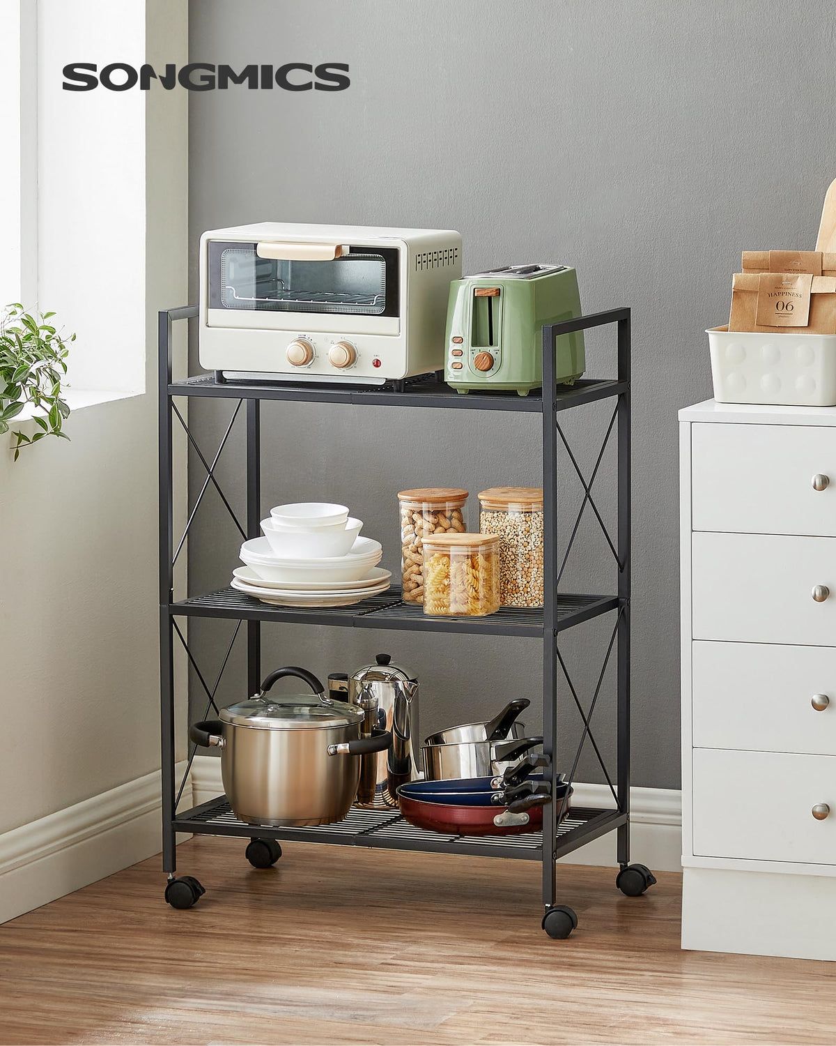 3-Tier Steel Storage Rack with Wheels T60389
