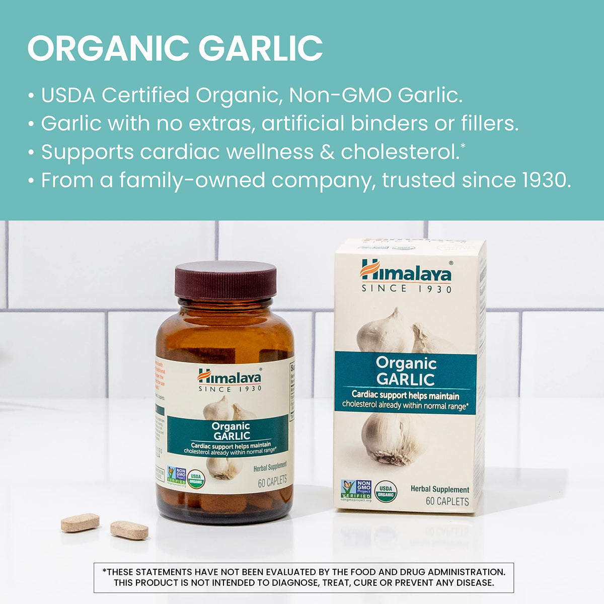 USDA Organic Garlic Supplements 1400 mg 60 Caplets Q27890