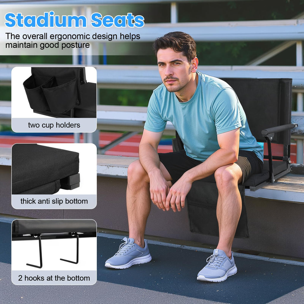 2 Pcs Folding Stadium Seat with Cup Holder A476