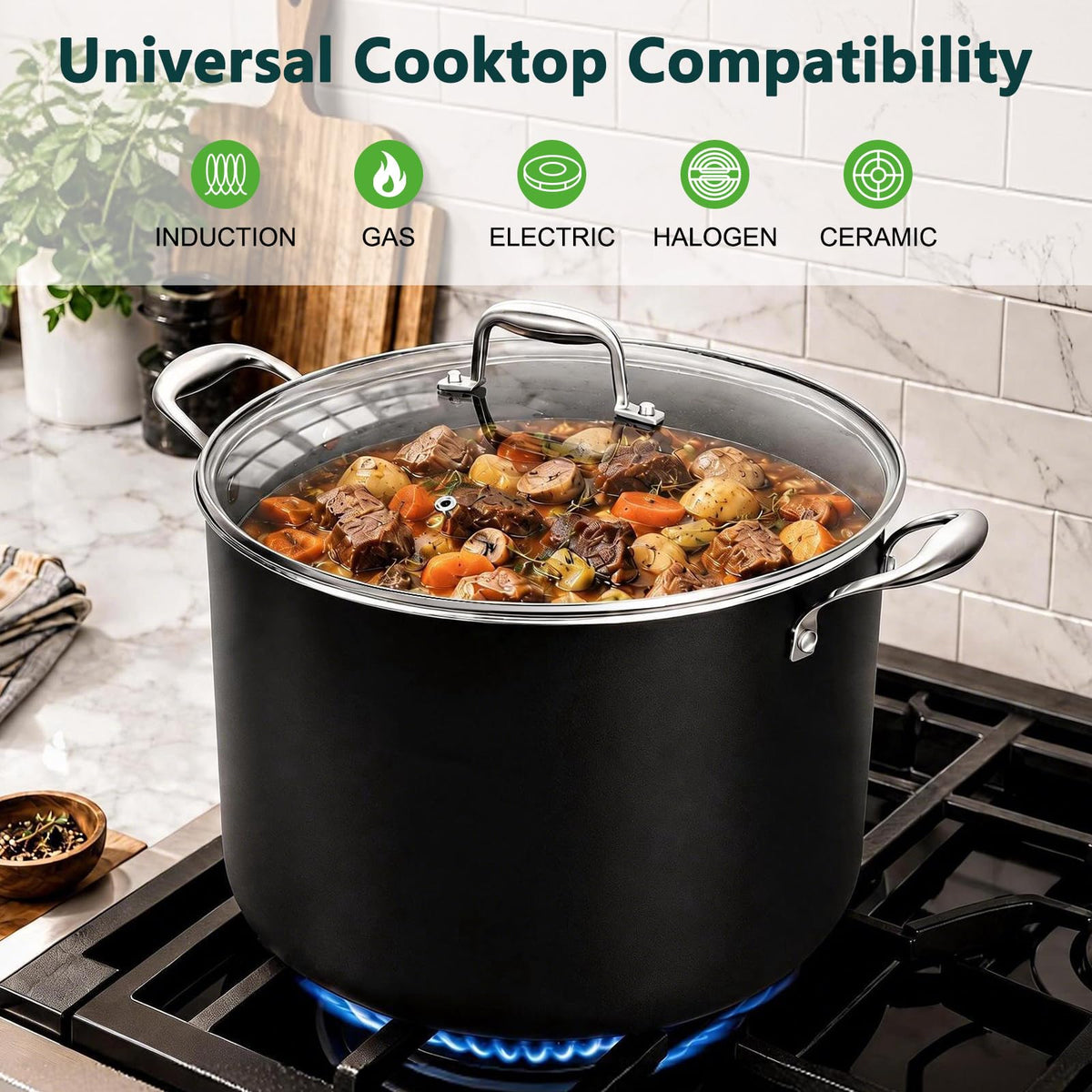 16QT Nonstick Ceramic Stock Pot with Tempered Glass Lid M387
