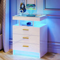 White LED Nightstand with Wireless Charging Station Q8368