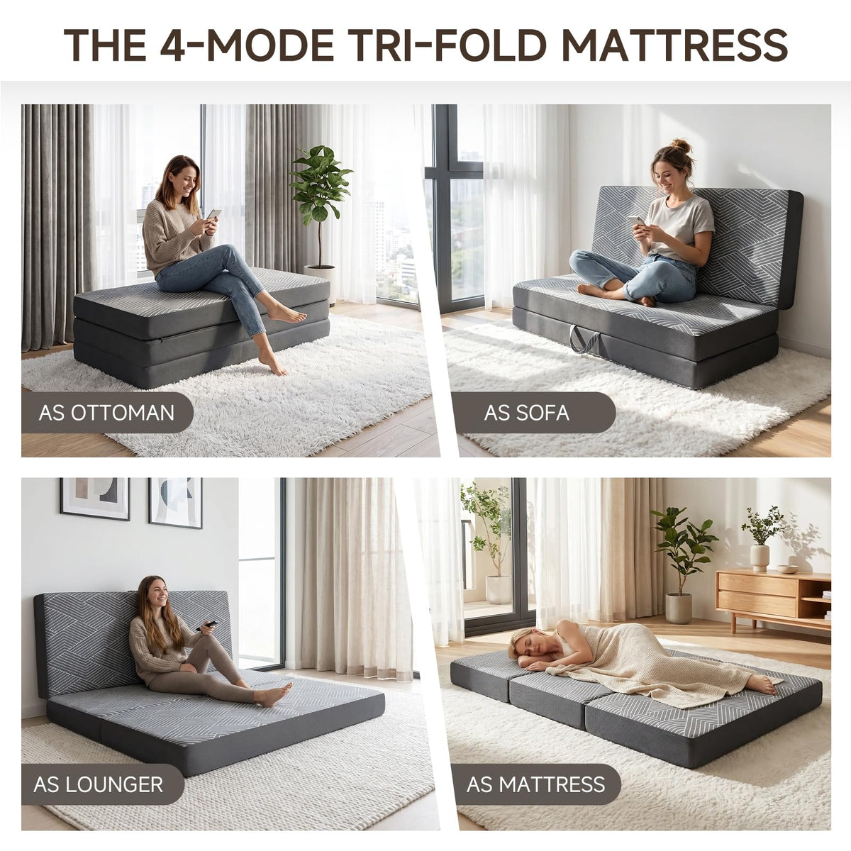 Memory Foam Tri Folding Mattress Twin Size 4 Inch T8524