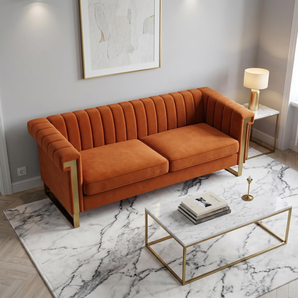 Channel Tufted Velvet Sofa F824