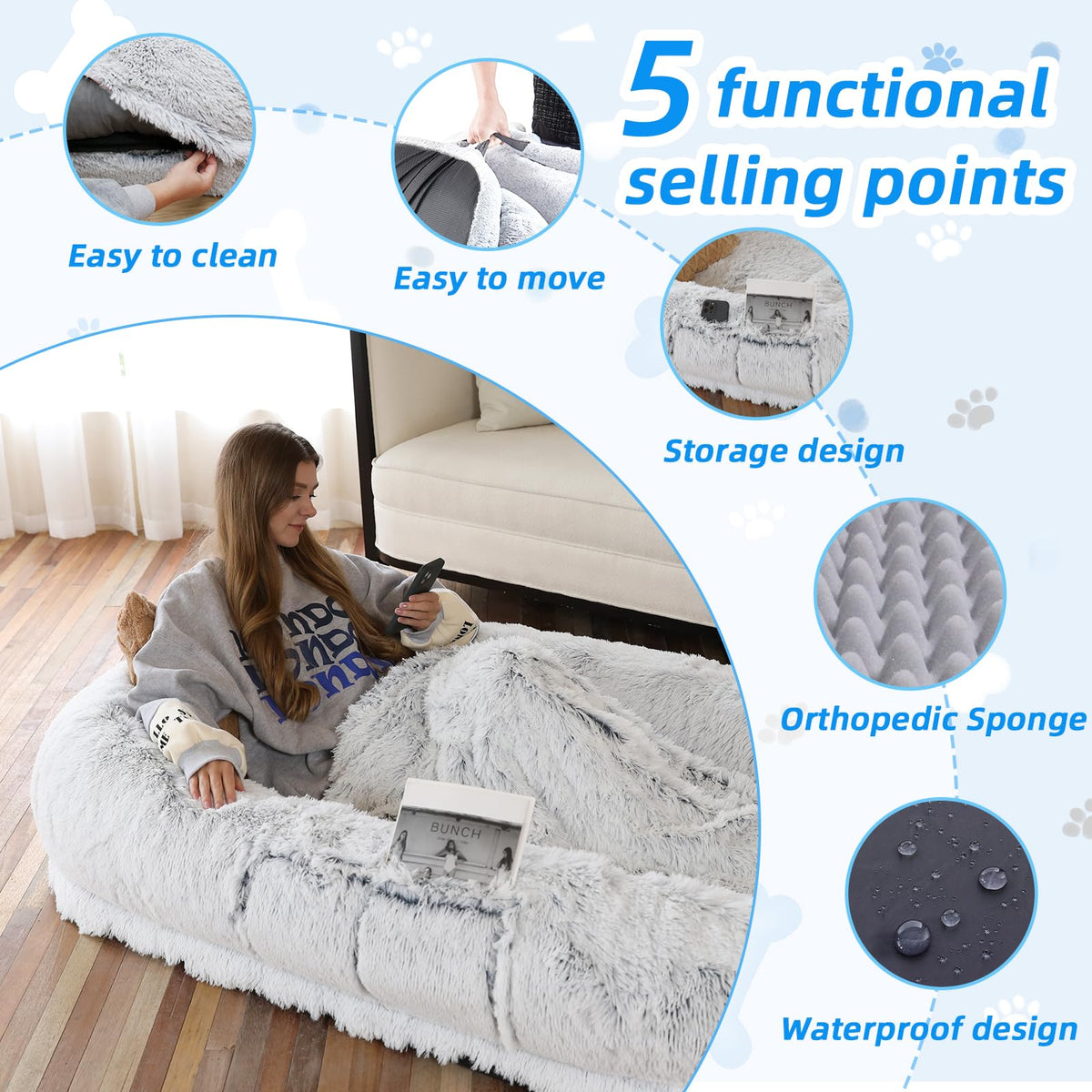Grey Human Dog Bed H67570