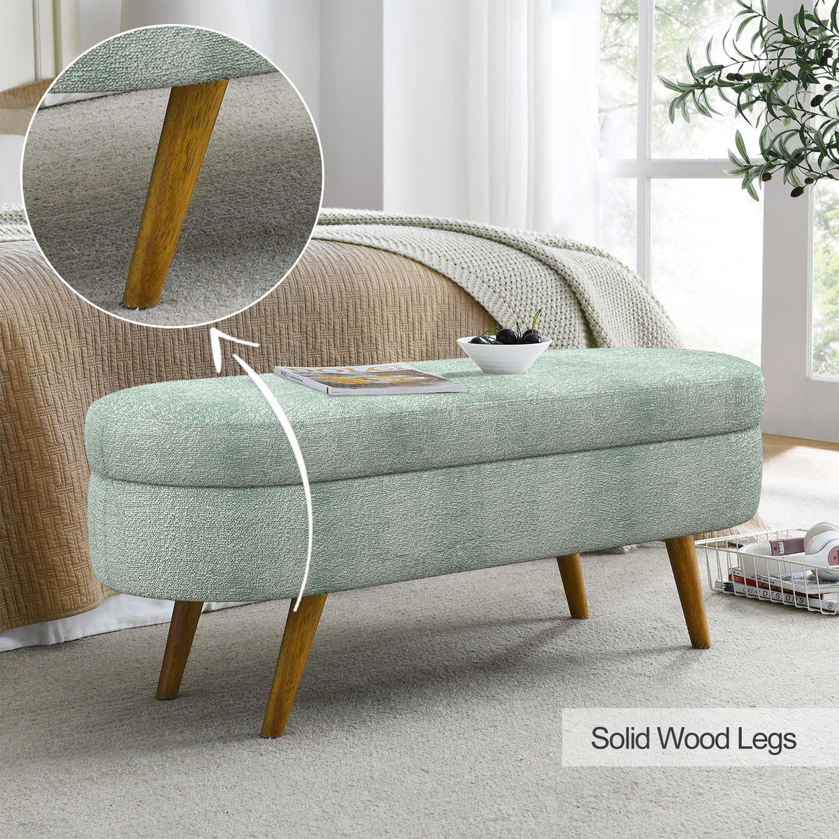 Cyan Boucle Storage Ottoman Bench F318425