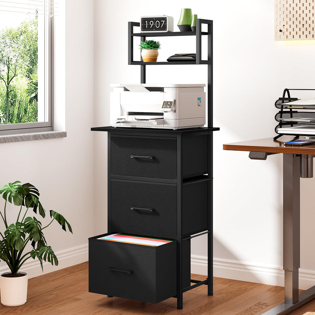 3 Drawer Tall File Cabinet with Extended Desktop, Black B126