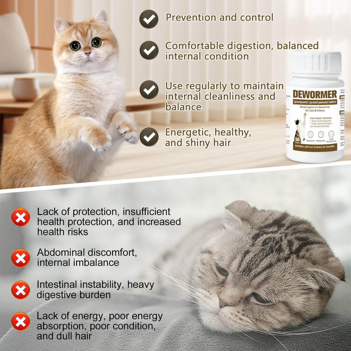 Broad-Spectrum Dewormer for Cats & Kittens, 50 Tablets Y895