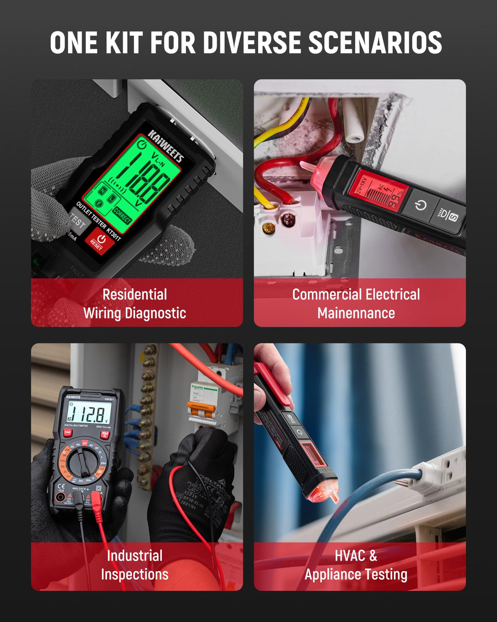 Digital Multimeter Non-Contact Voltage Tester GFCI Outlet Tester Kit F54235