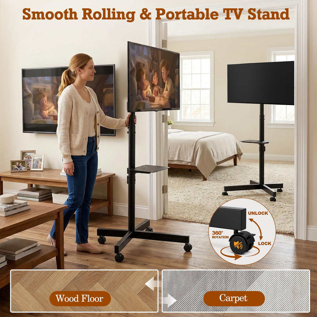 Rolling TV Stand with Wheels for 23-60 Inch Flat Curved TVs Y374