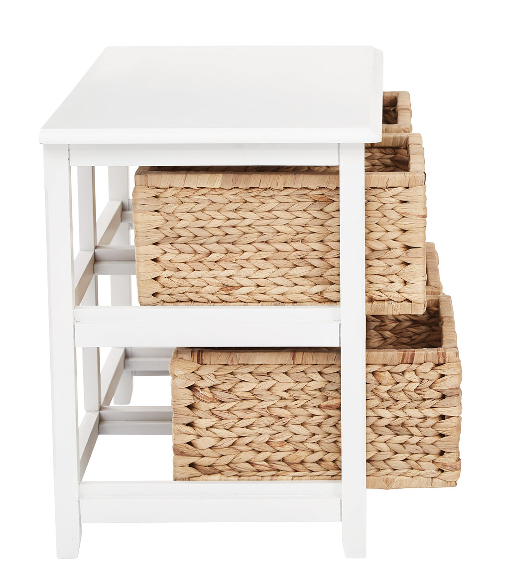 White 2-Tier 4-Drawer Storage Tower with Wood Frame and Baskets H134089
