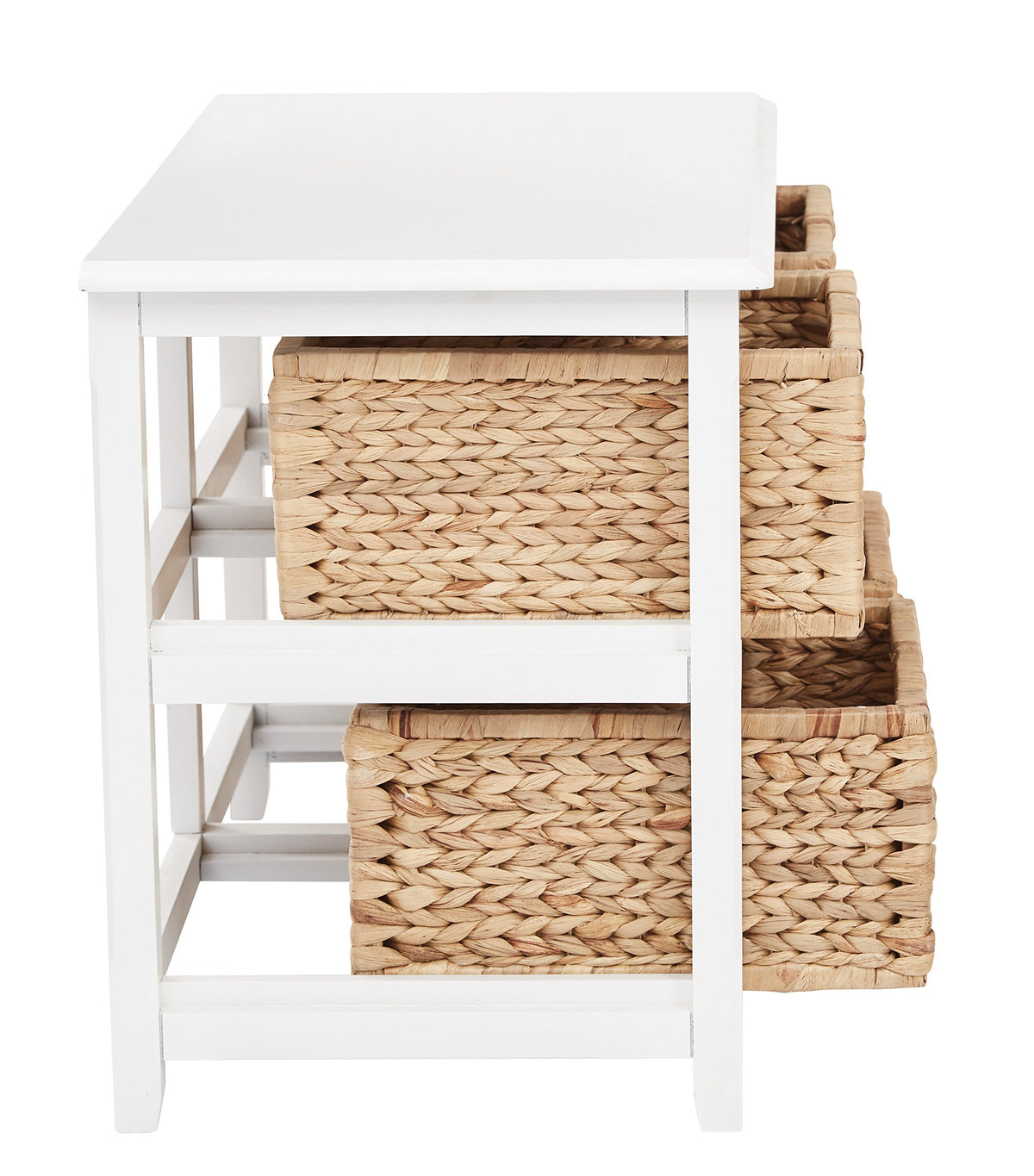 White 2-Tier 4-Drawer Storage Tower with Wood Frame and Baskets H134089