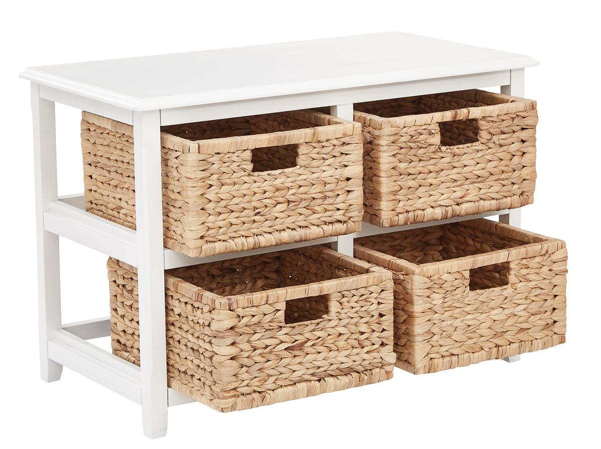 White 2-Tier 4-Drawer Storage Tower with Wood Frame and Baskets H134089