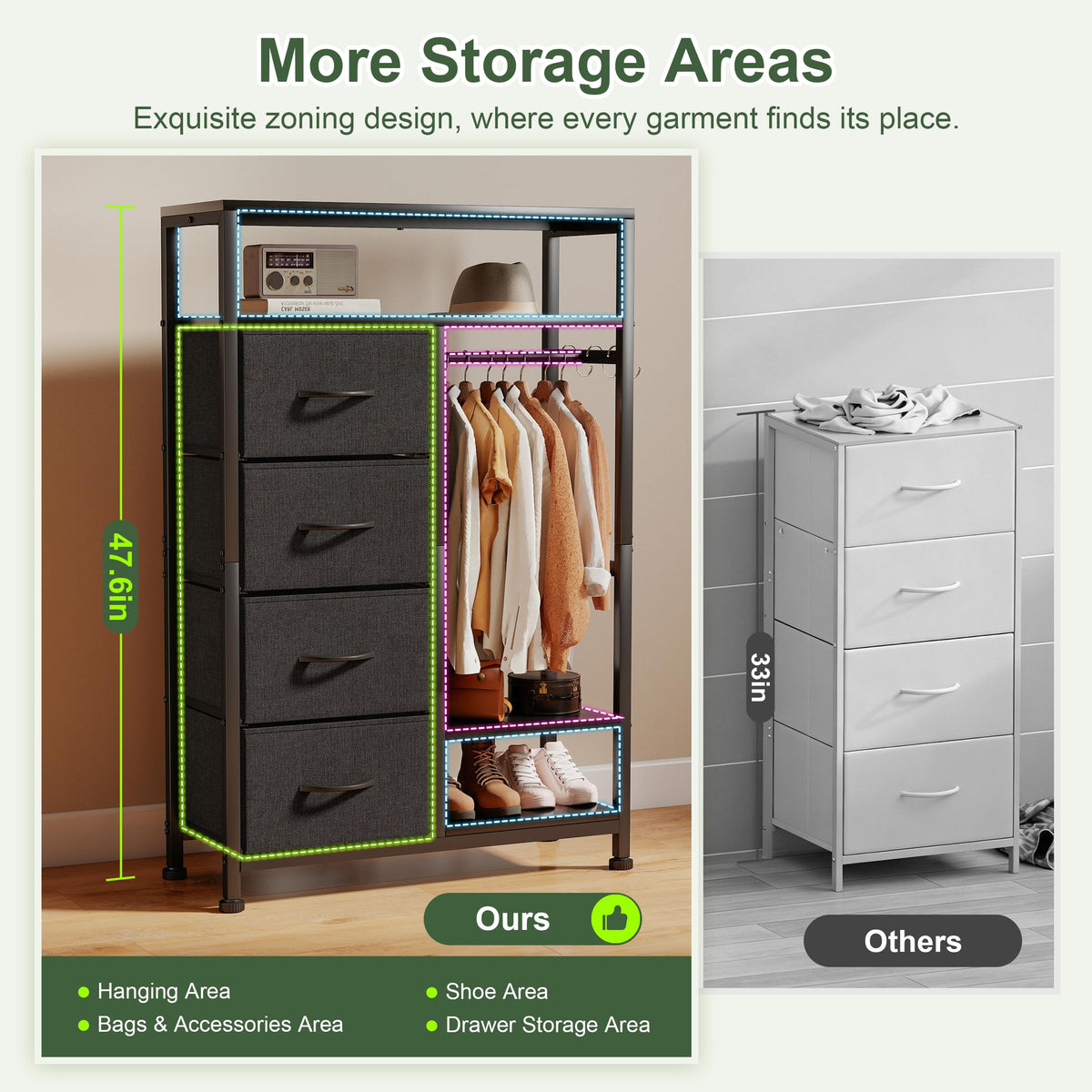 31.5" Dresser with Hanging Rack U9051
