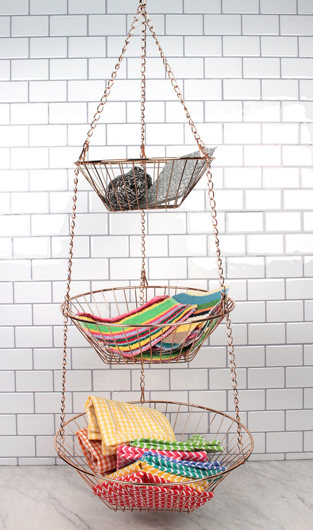 3-Tier Copper Wire Hanging Baskets F124