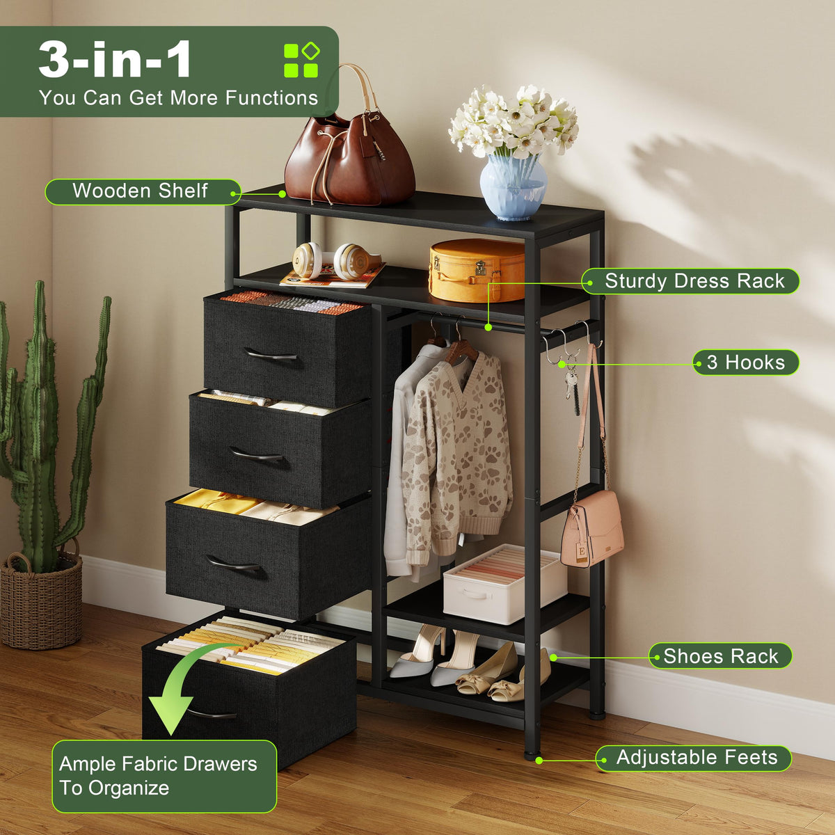 31.5" Dresser with Hanging Rack U9051