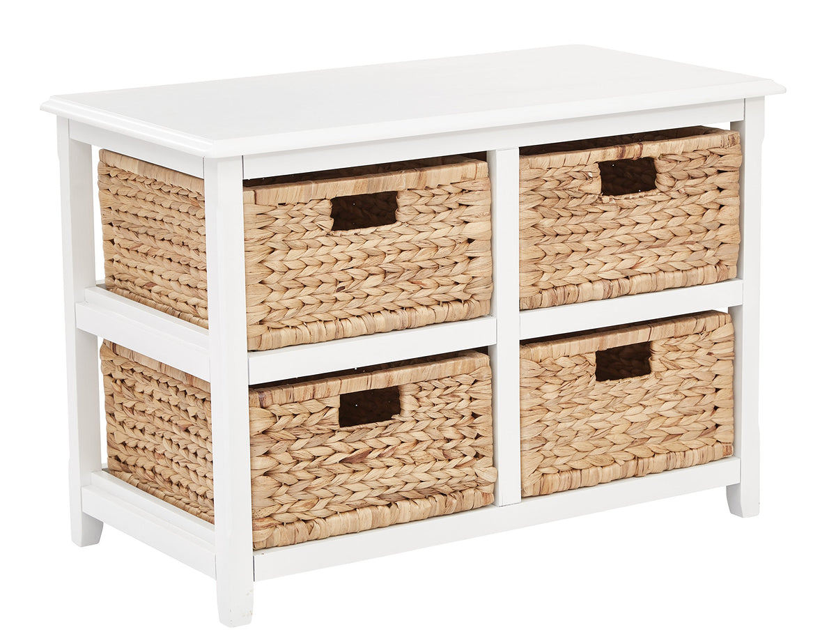 White 2-Tier 4-Drawer Storage Tower with Wood Frame and Baskets H134089
