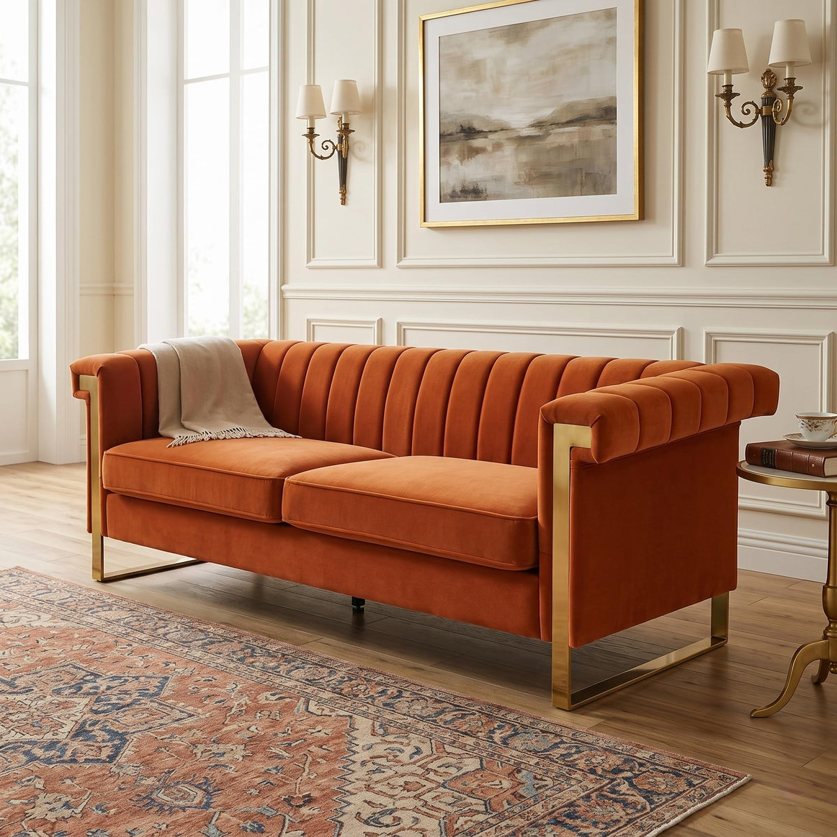 Channel Tufted Velvet Sofa F824