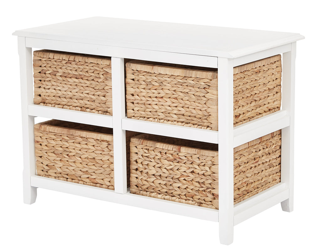 White 2-Tier 4-Drawer Storage Tower with Wood Frame and Baskets H134089